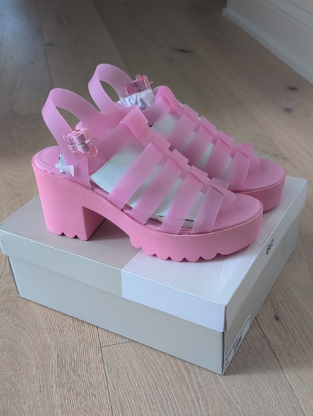 Pink Chunky Jelly Sandals - Women's Platform Heels